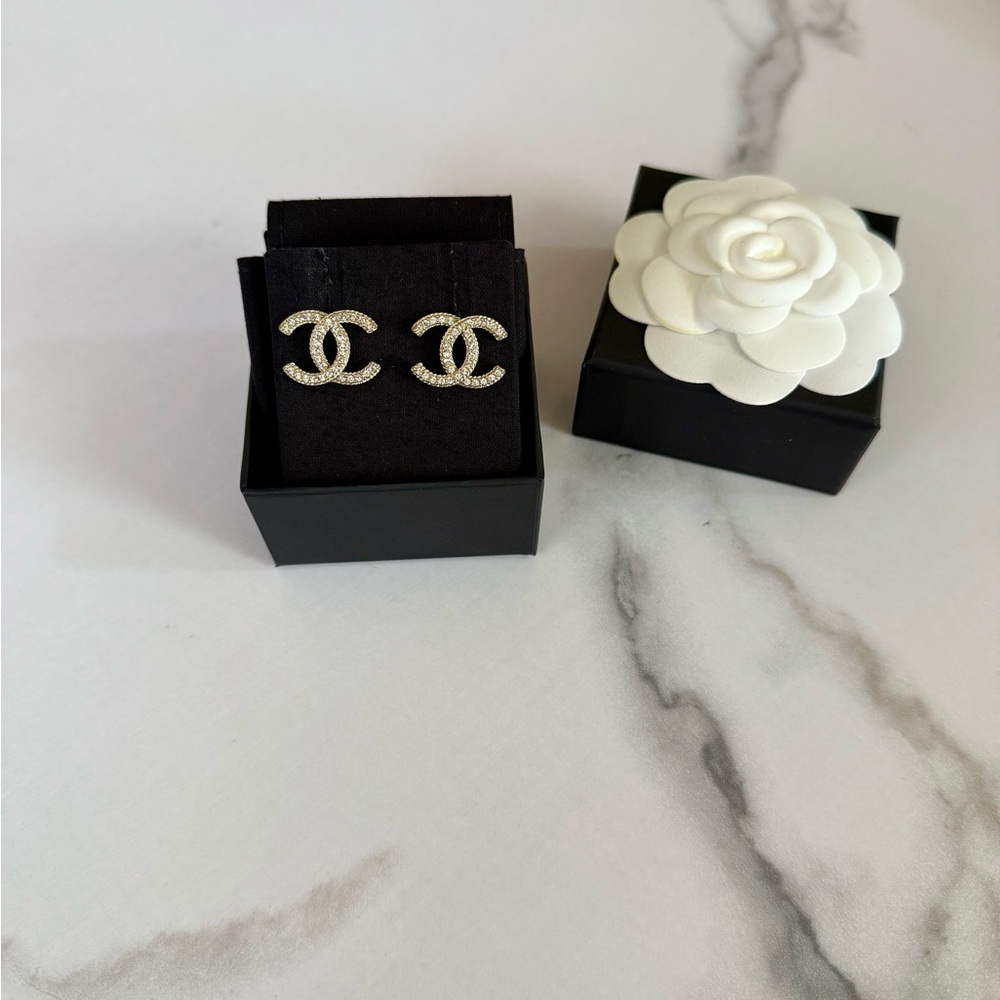 Chanel Gold Crystal CC Statement Earrings
